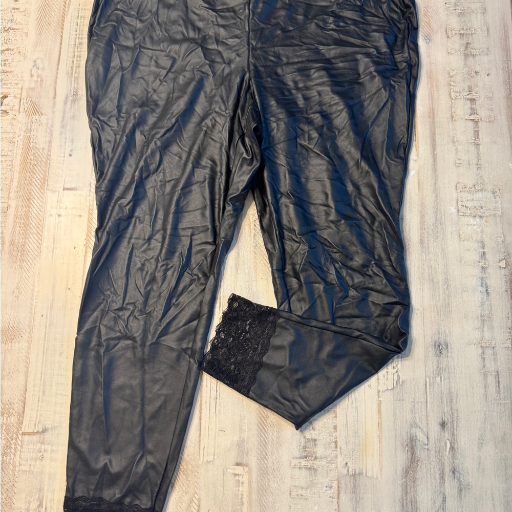 Torrid Black Faux Leather Pants with Lace Detail